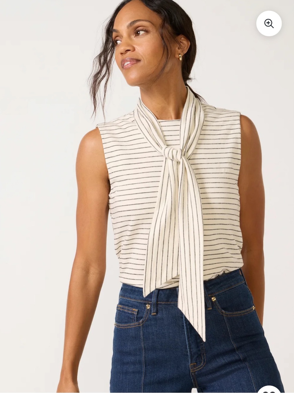 Evereve Sophie white w/ black stripes cotton knit Tie neck tank size small